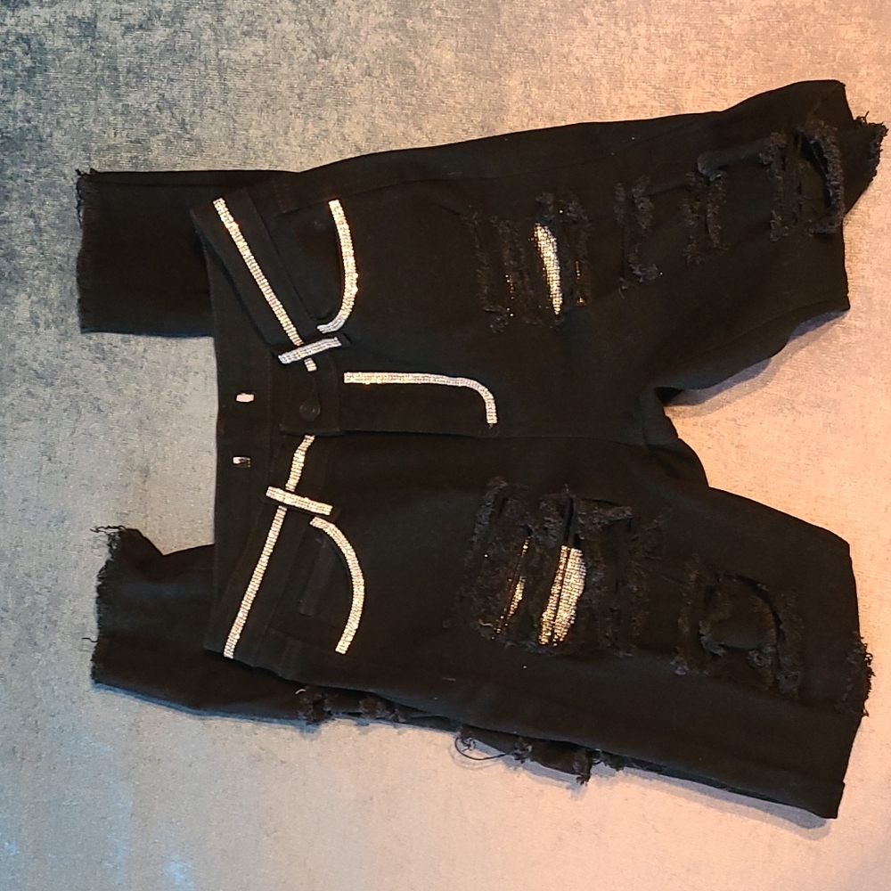 Black Destructed Blingy Jeans